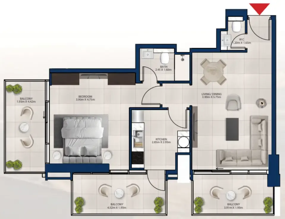 Al Vista 1 bed floor plan, 993 sqft