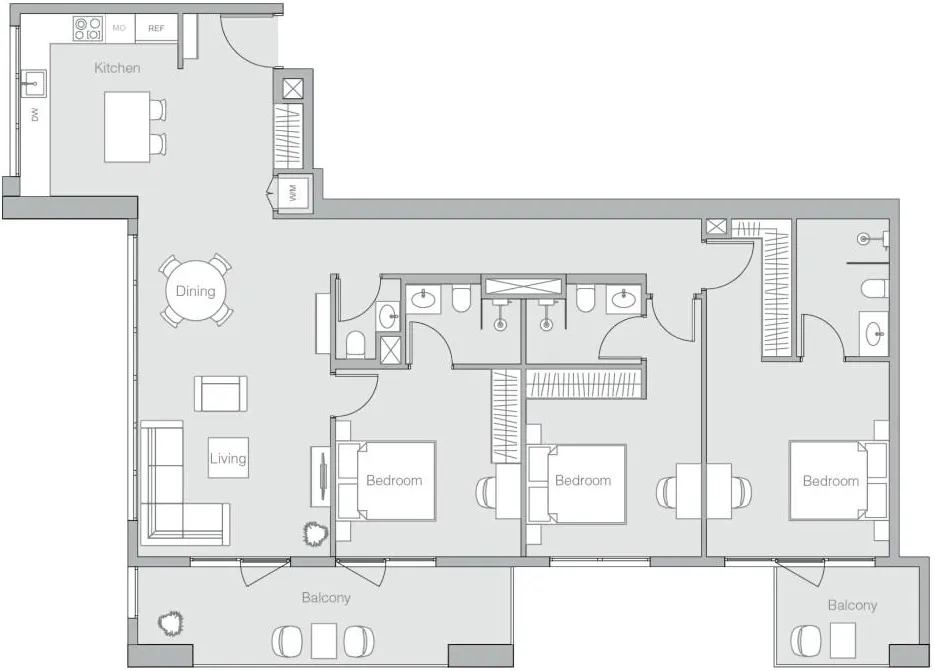 V1TER 3 bed floor plan, 1,615 sqft