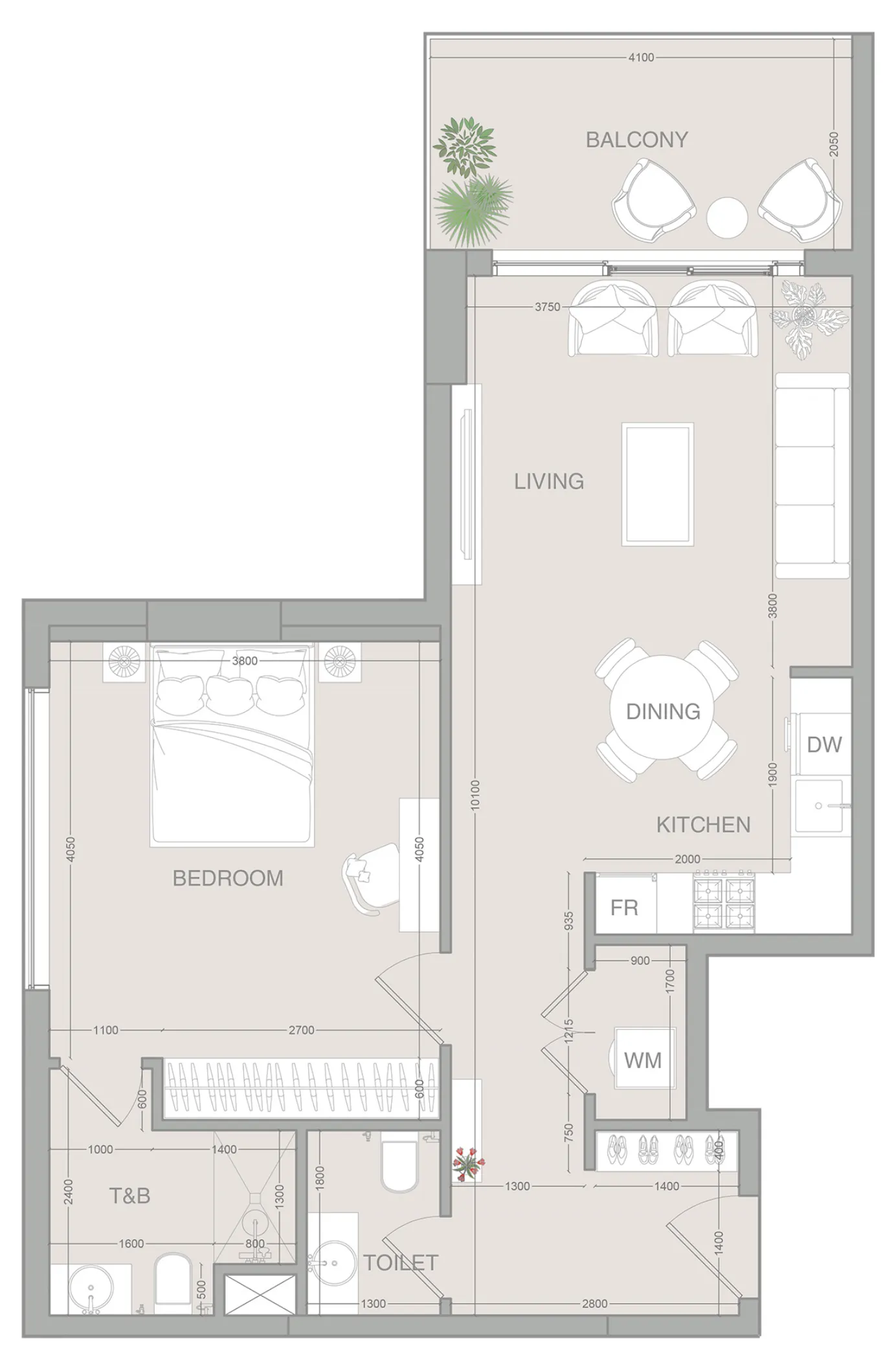 VERDAN1A 1 bed floor plan, 790 sqft