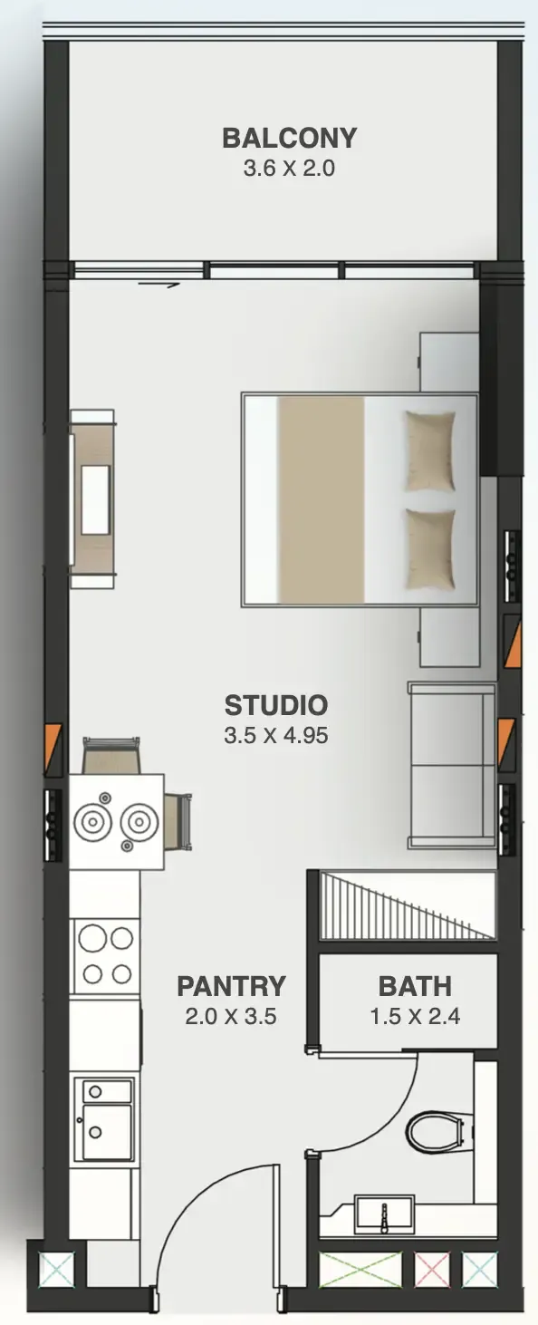 Floarea Oasis Studio floor plan, 412 sqft