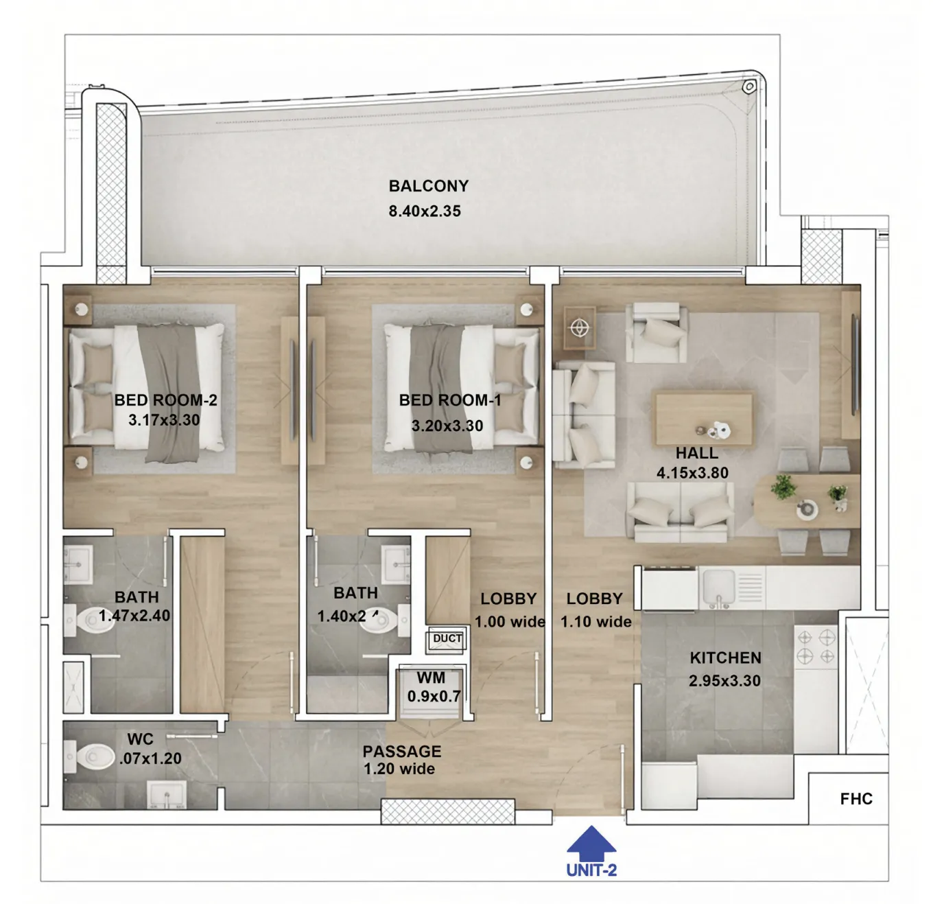 RR Grand 2 bed floor plan, 1,082 – 1,083 sqft