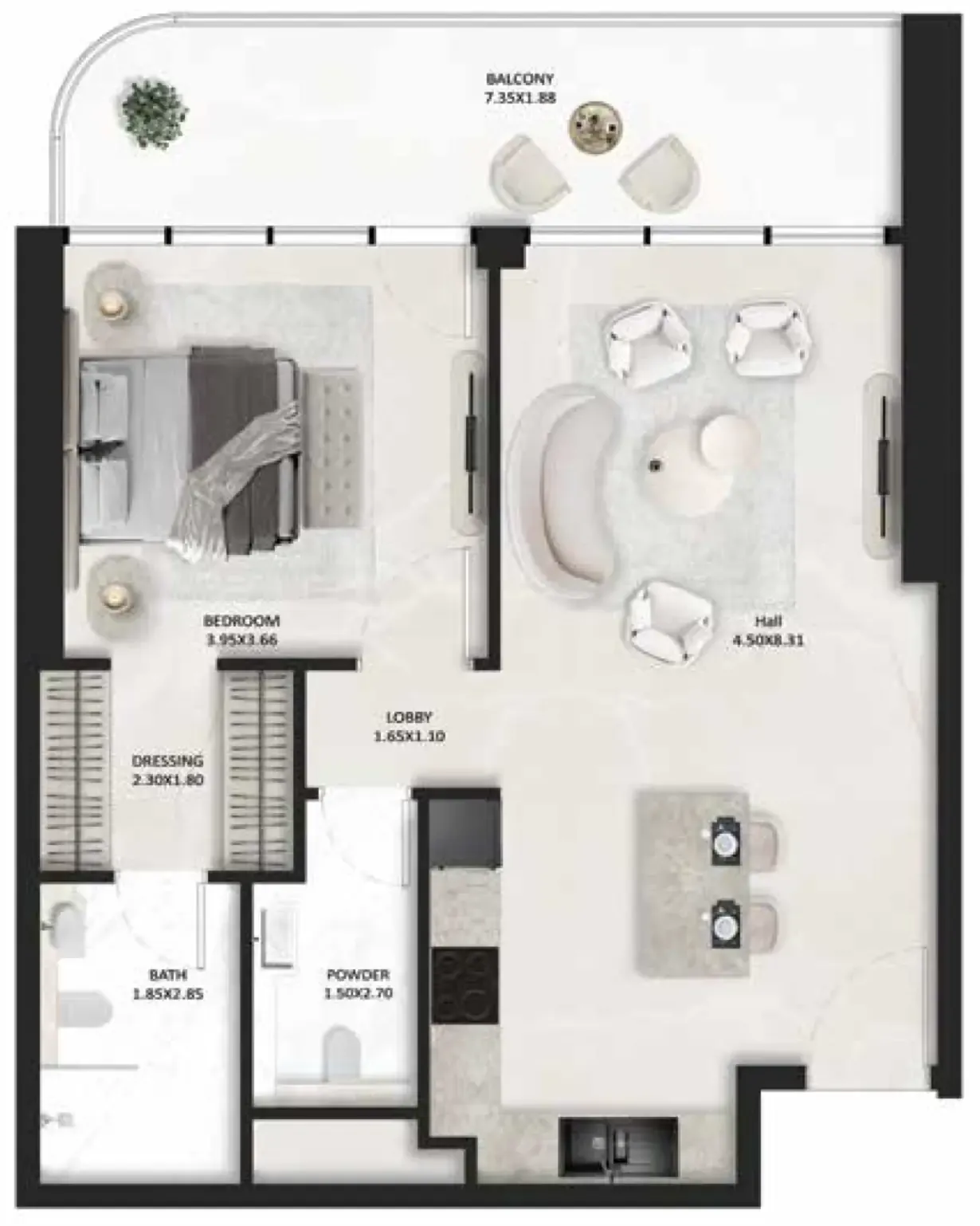 SquareX One 1 bed floor plan, 793 sqft