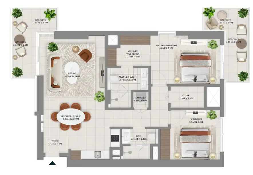 Vida Residences Hillside 2 bed floor plan, 1,311 sqft