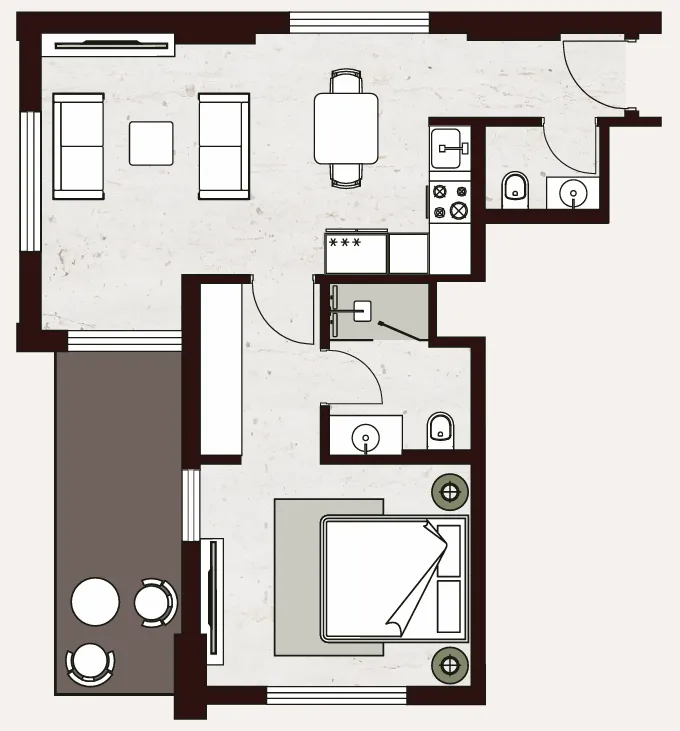 Aria Heights 1 bed floor plan, 643 – 695 sqft