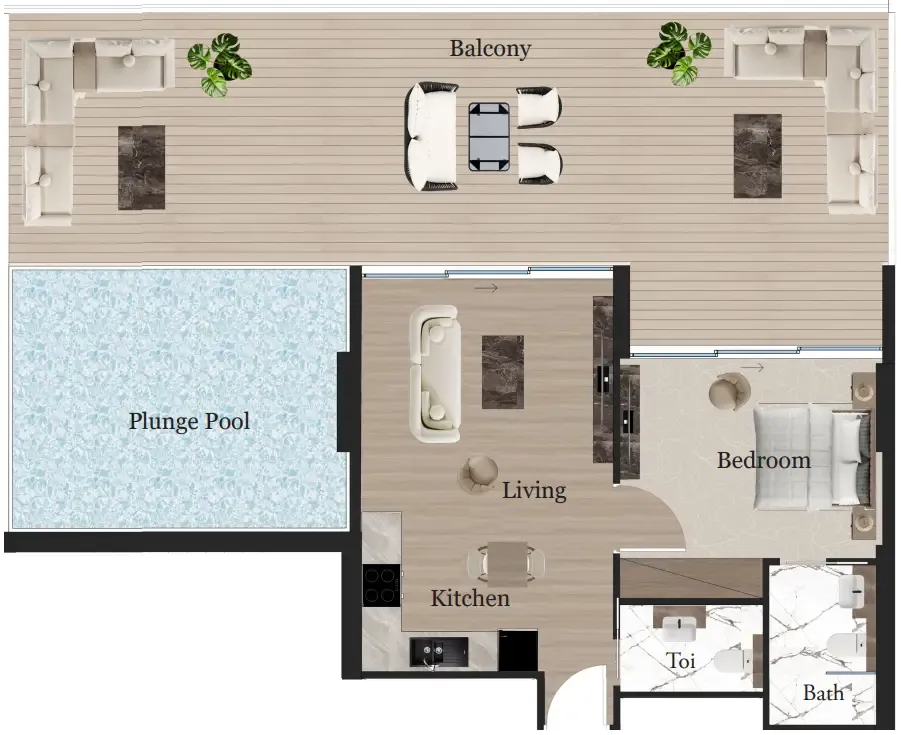 Rijas Suites 1 bed floor plan, 1,422 sqft