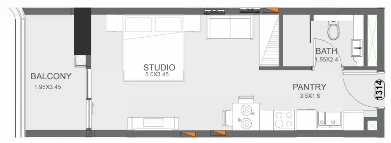 Floarea Oasis Studio floor plan, 409 sqft