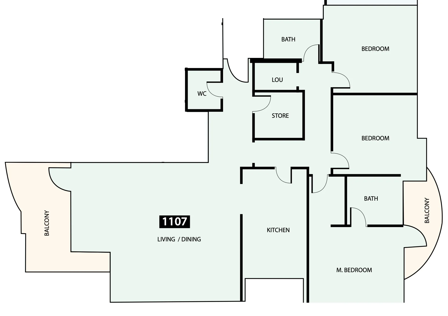 Paradise View 1 3 bed floor plan, 1,843 sqft