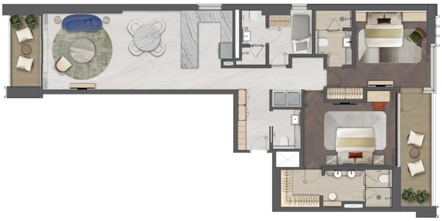 Mas Barsha Residency 2 bed floor plan, 1,590 sqft