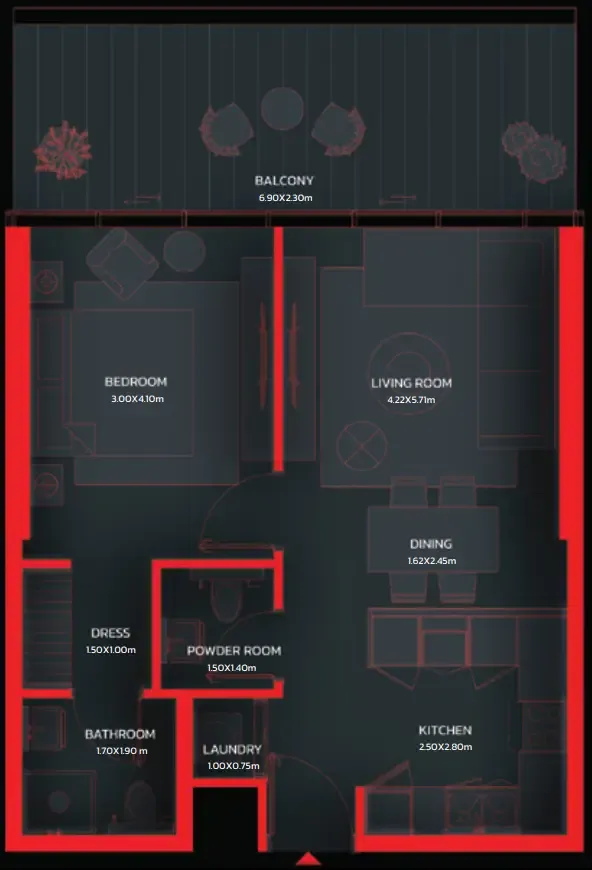 Tonino Lamborghini Residences by BNW Developments 1 bed floor plan, 744 sqft