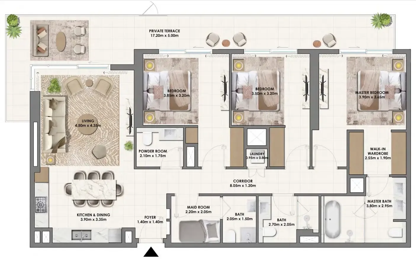 Parkwood Emaar 3 bed floor plan, 1,944 sqft