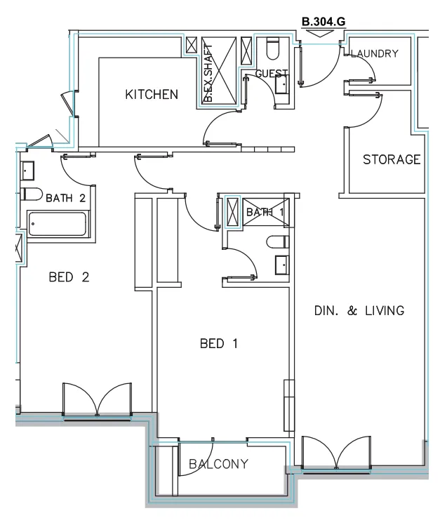 Janayen Avenue 2 bed floor plan, 1,498 sqft
