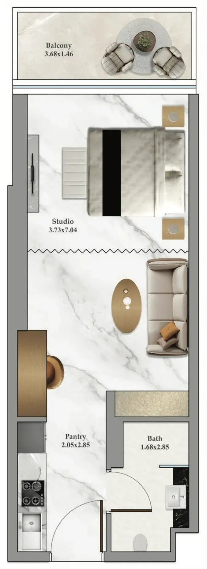 Bayz 102 Studio floor plan, 445 sqft