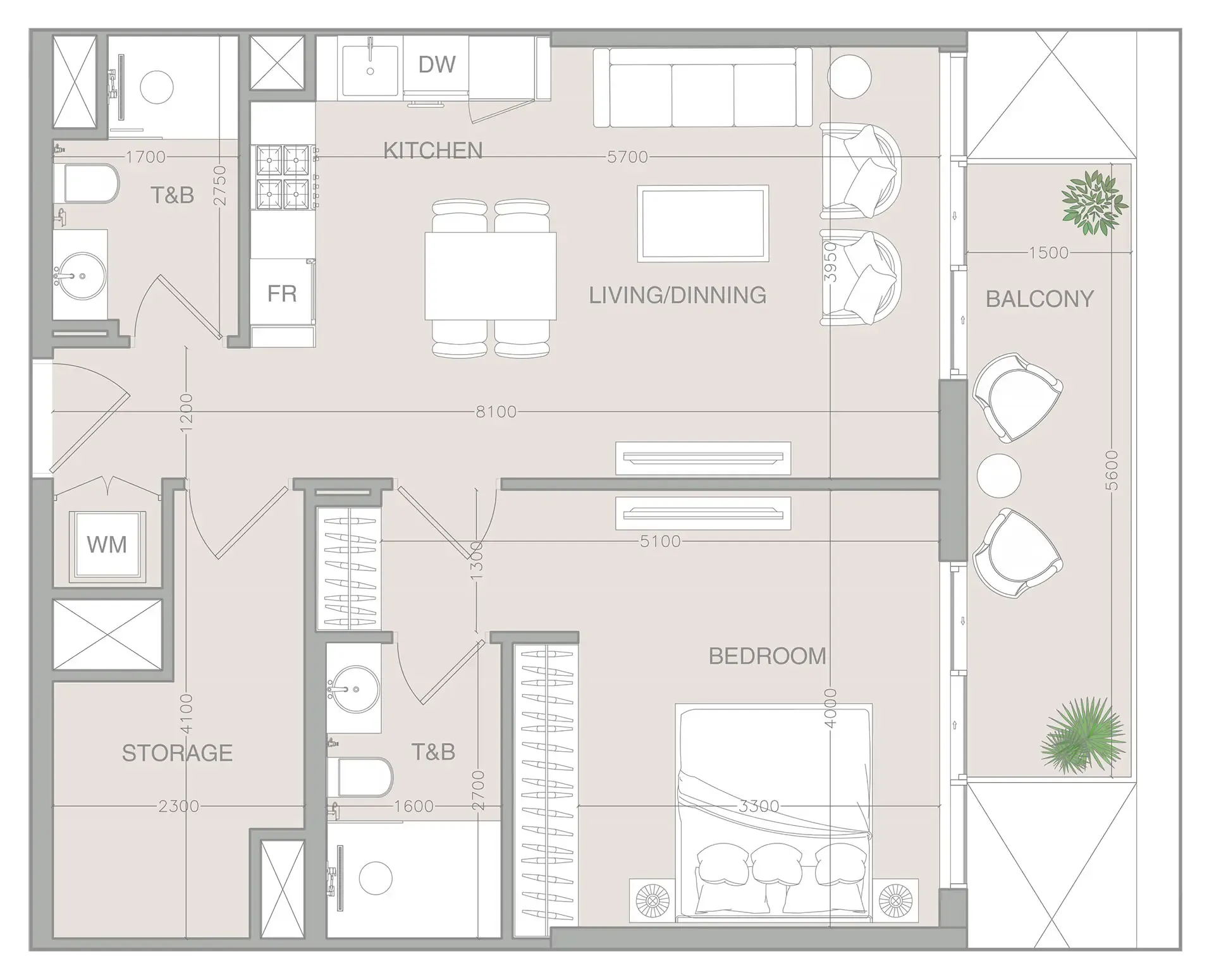 1WOOD Residence 2 1 bed floor plan, 830 sqft