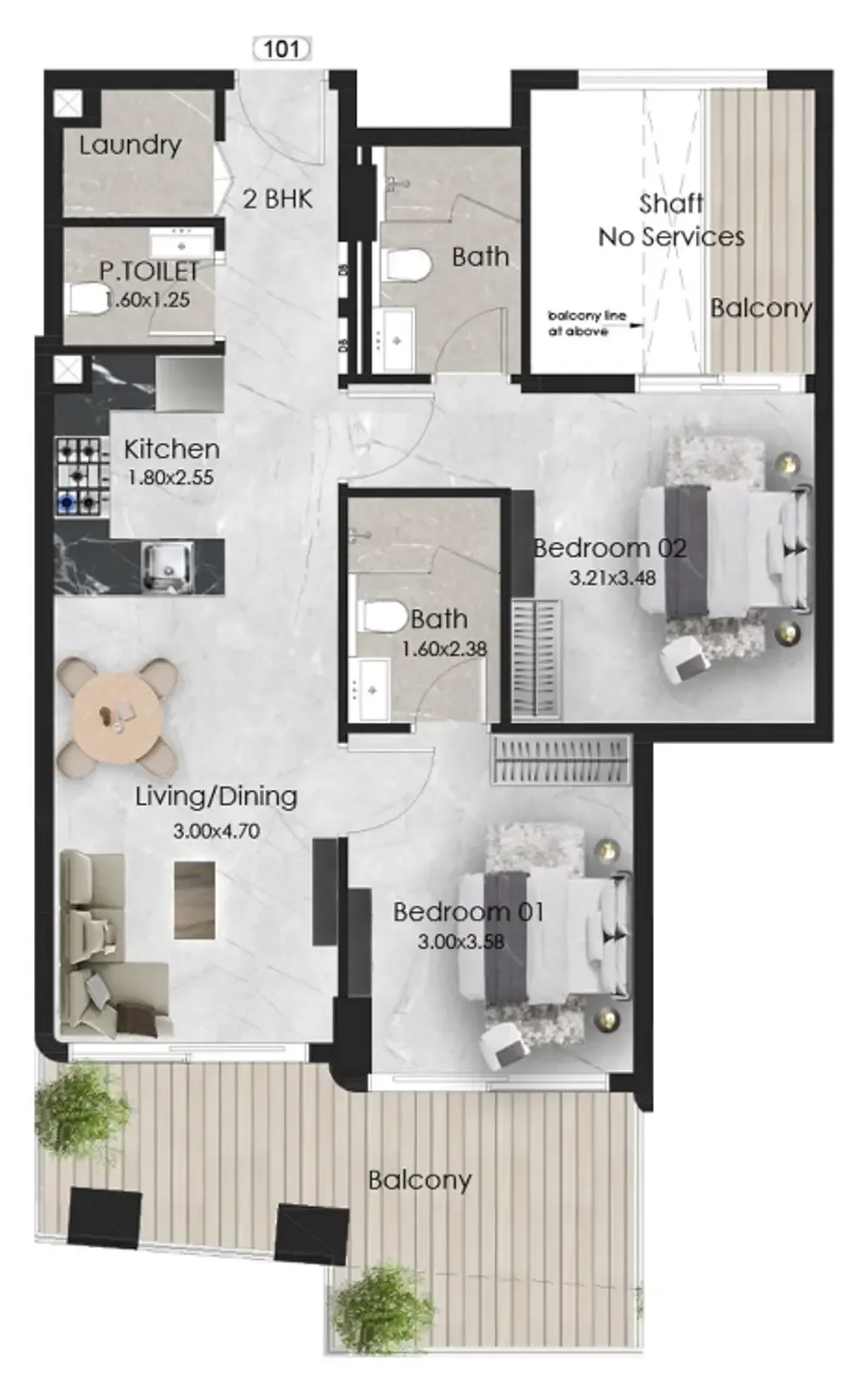 Aristo 2 bed floor plan, 930 sqft