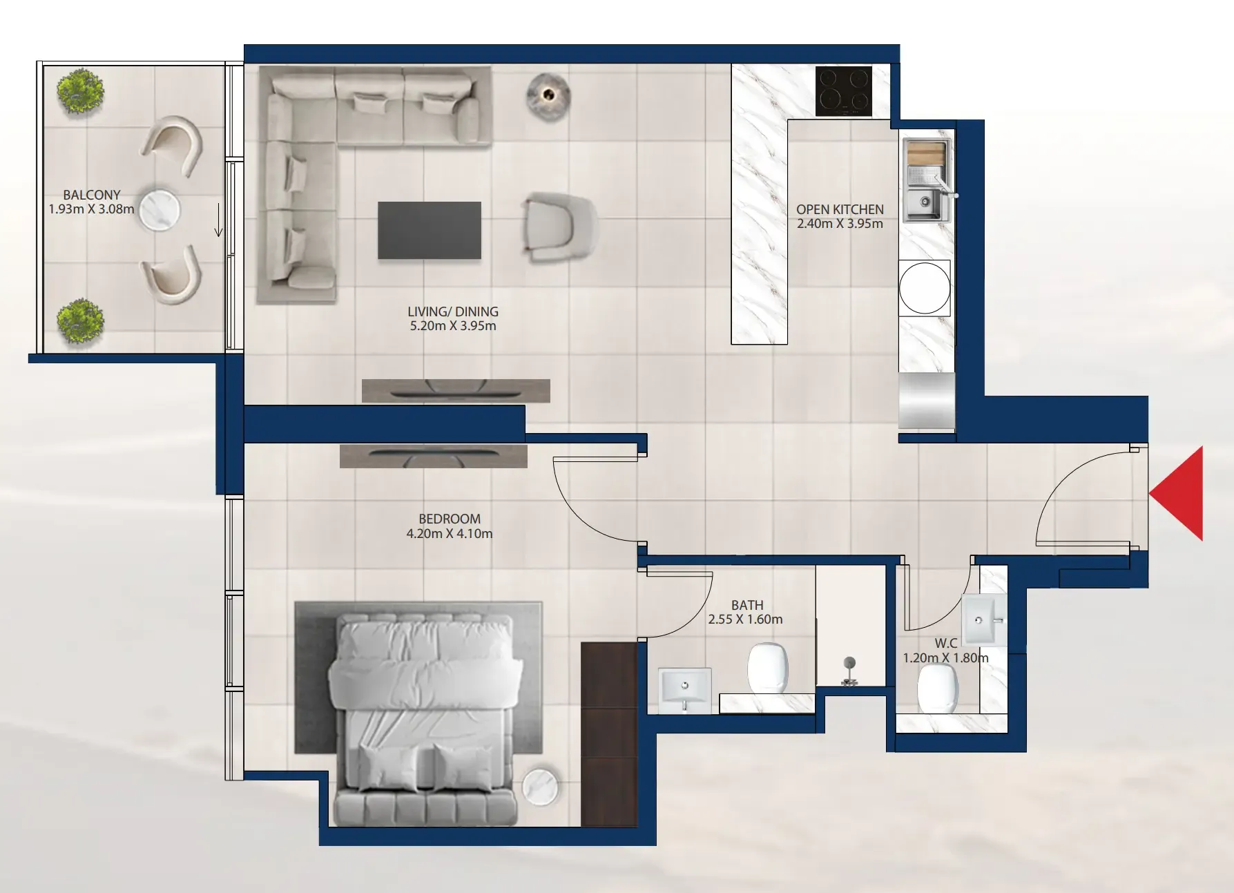 Al Vista 1 bed floor plan, 759 sqft