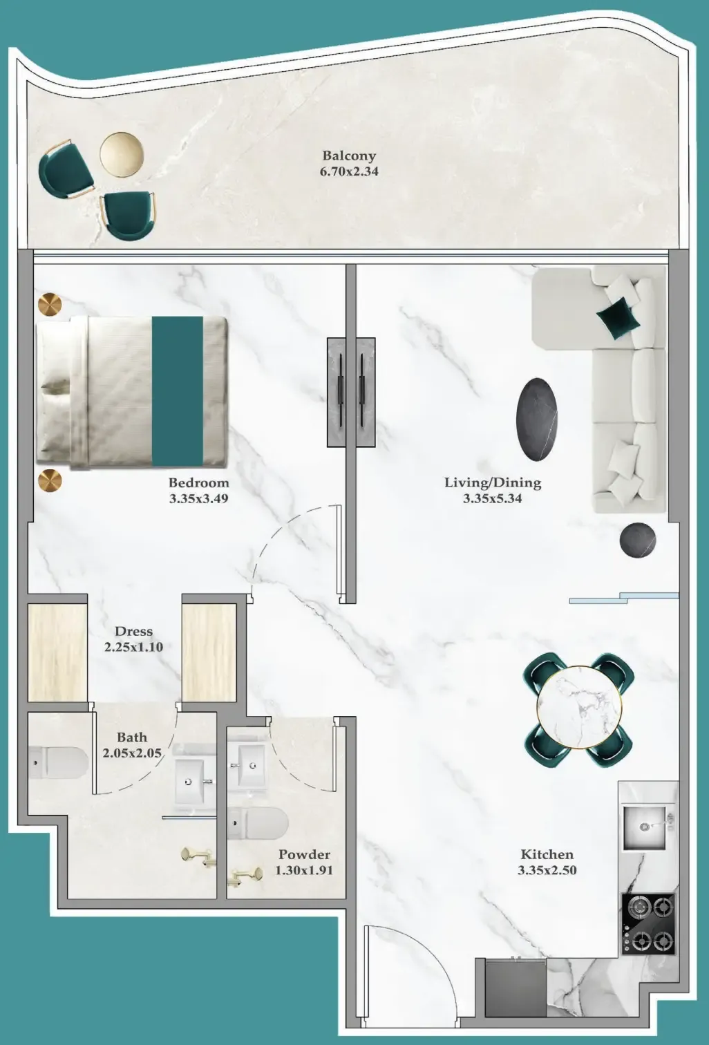 Breez 1 bed floor plan, 656 sqft