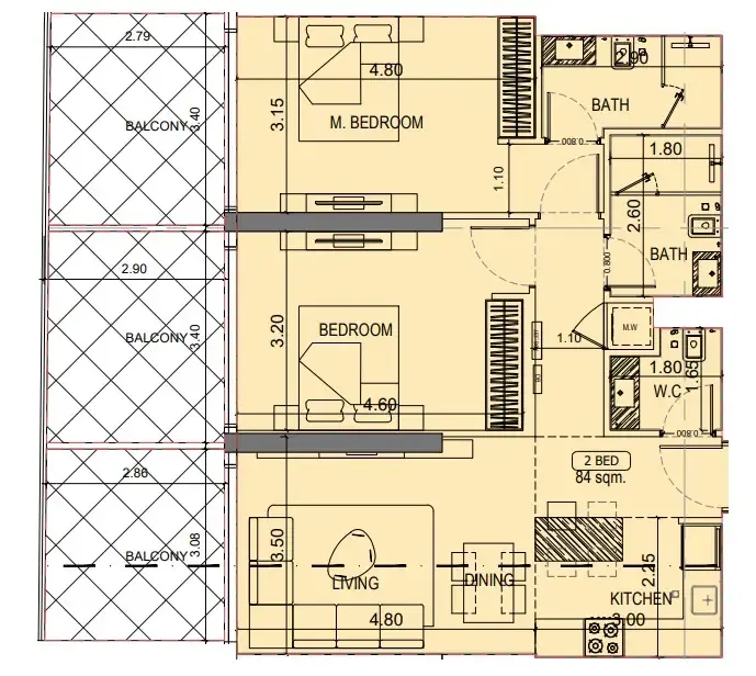 Project Maybach 2 bed floor plan, 1,213 sqft