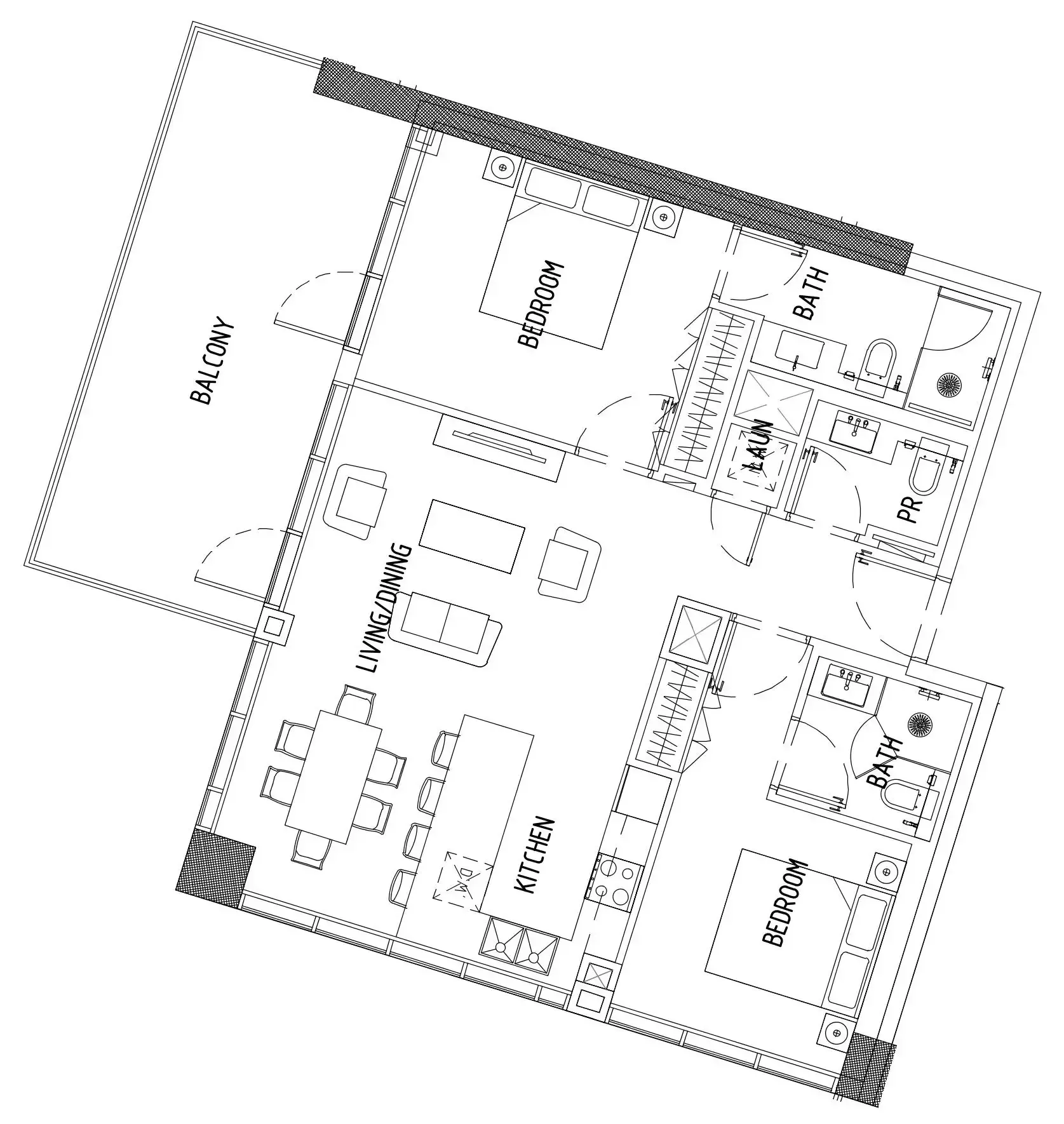 Damac District 2 bed floor plan, 1,134 sqft