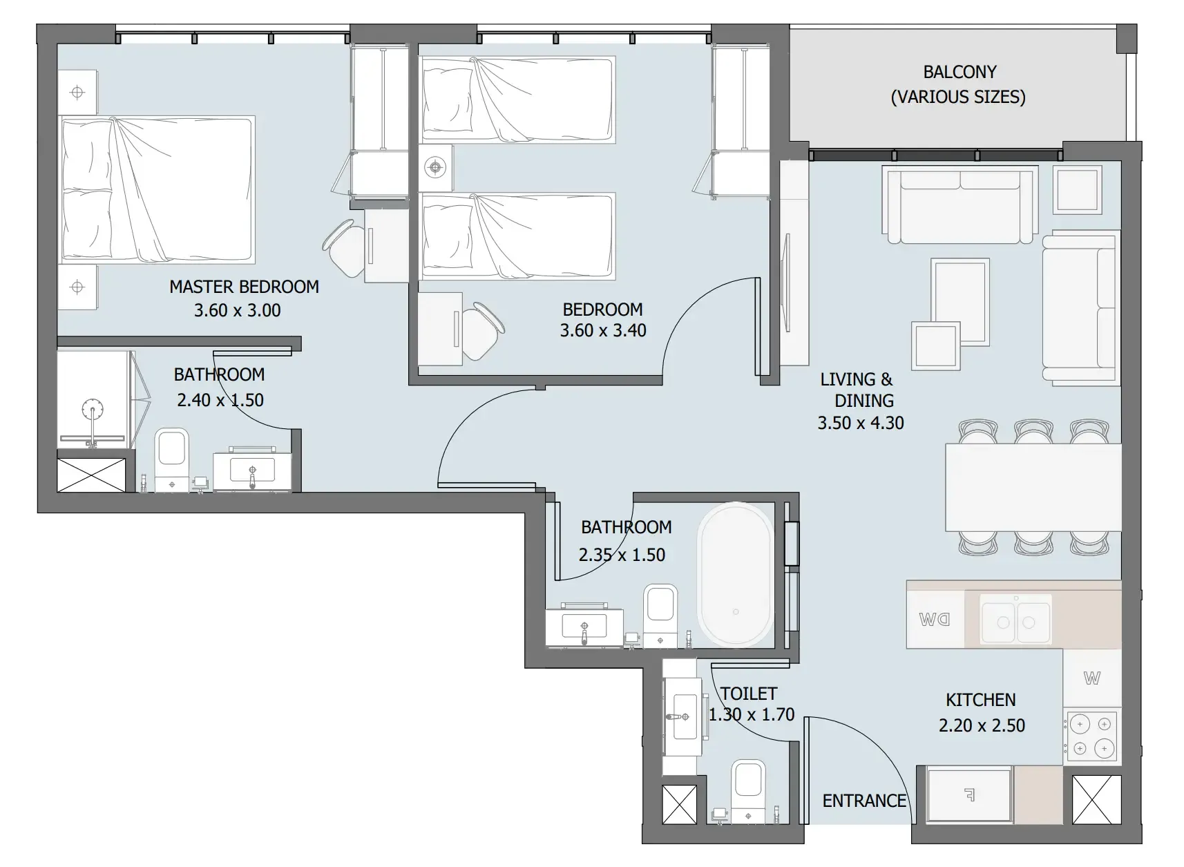 Verdana III 2 bed floor plan, 771 – 773 sqft