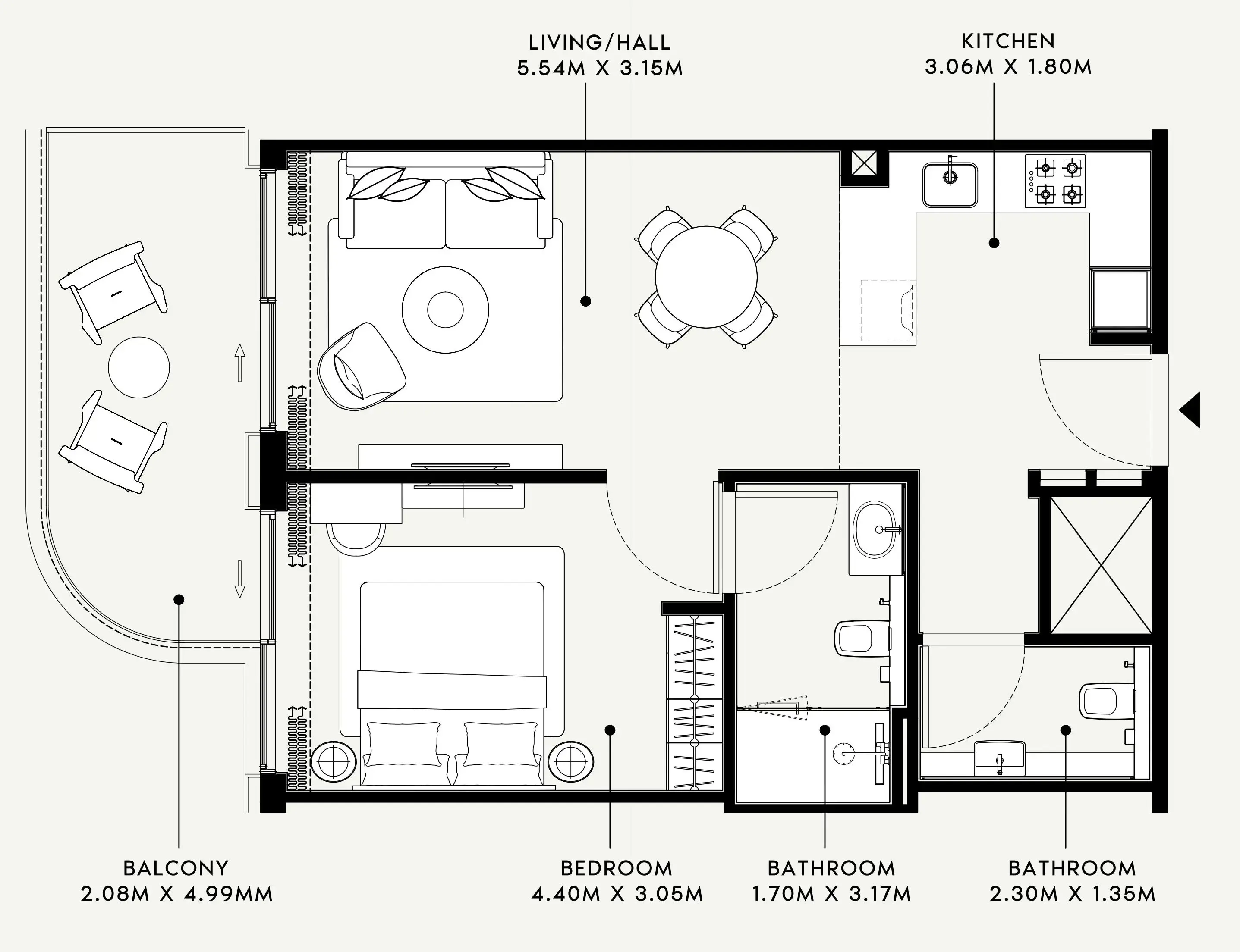 Azizi Venice 1 bed floor plan, 717 sqft