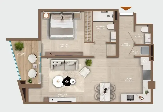 Celeste by HRE 1 bed floor plan, 754 sqft