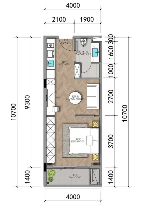 Ayana Heights Seaview Residences 1 bed floor plan, 467 – 490 sqft