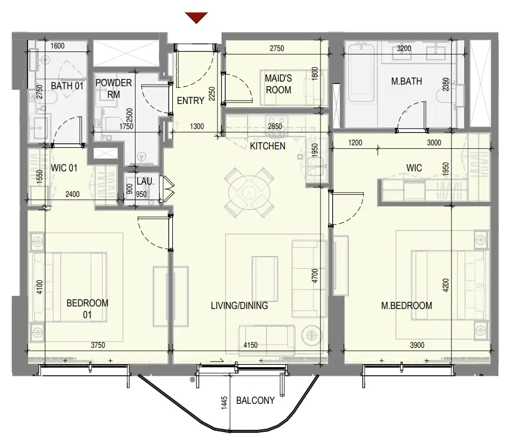 Takaya 2 bed floor plan, 1,199 sqft