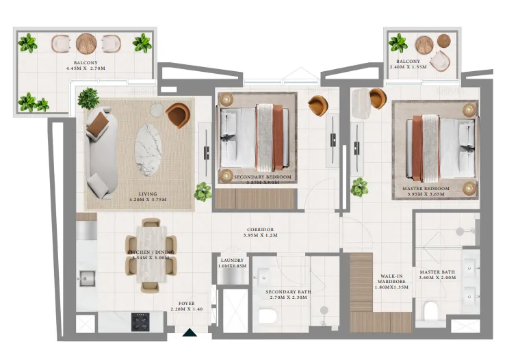 Hillsedge 2 bed floor plan, 1,140 sqft