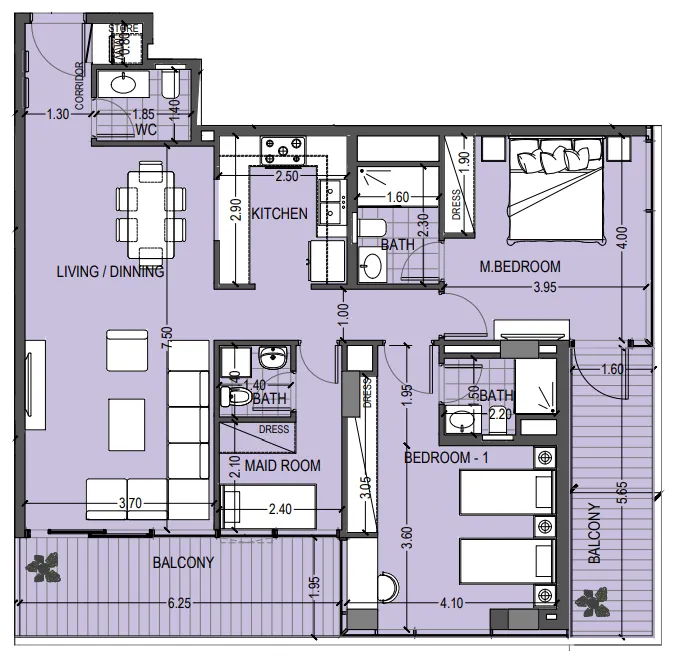 Celia Gardens 2 bed floor plan, 1,368 sqft