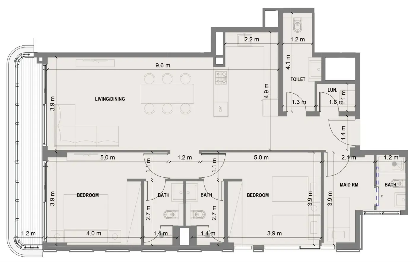Blue Marina Residence 2 bed floor plan, 1,311 sqft