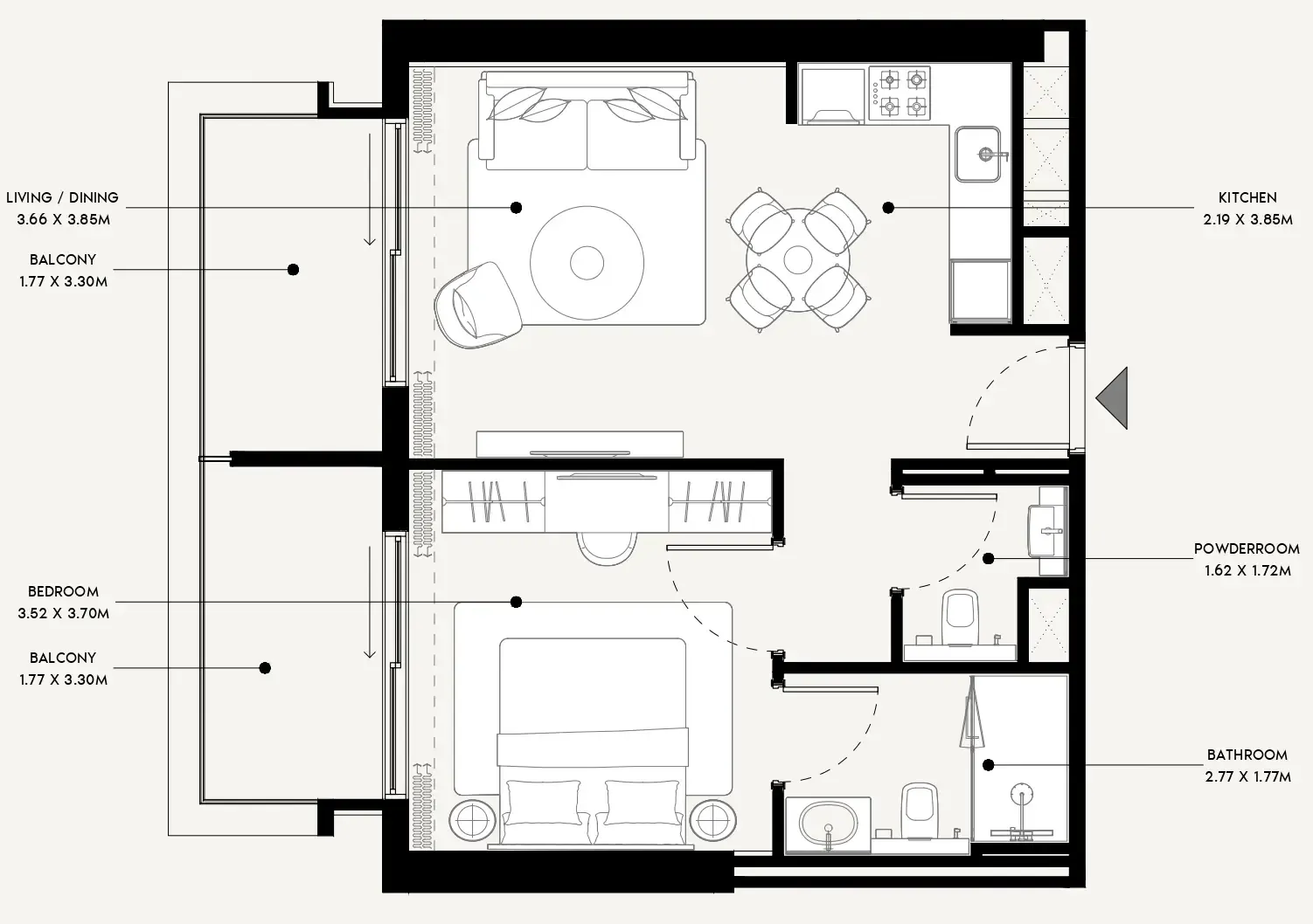 Azizi Venice 1 bed floor plan, 684 sqft