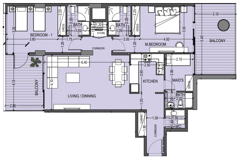 Celia Gardens 2 bed floor plan, 1,484 sqft