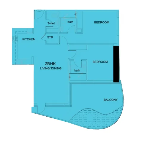 Volga Tower 2 bed floor plan, 1,344 sqft