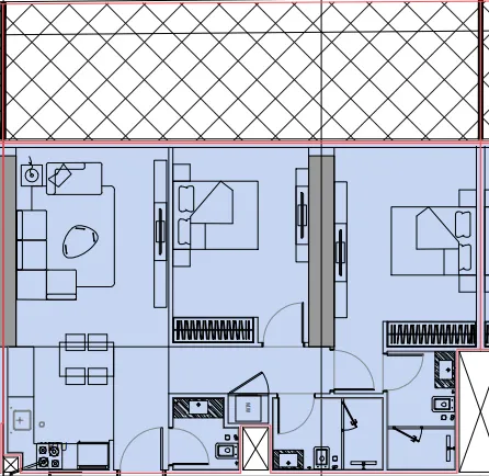 Binghatti Flare 2 bed floor plan, 1,309 sqft