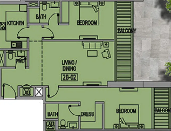 Jade Tower 2 bed floor plan, 1,319 sqft