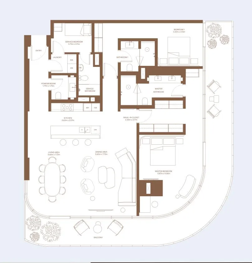 Dubai Harbour Residence 2 bed floor plan, 2,641 sqft