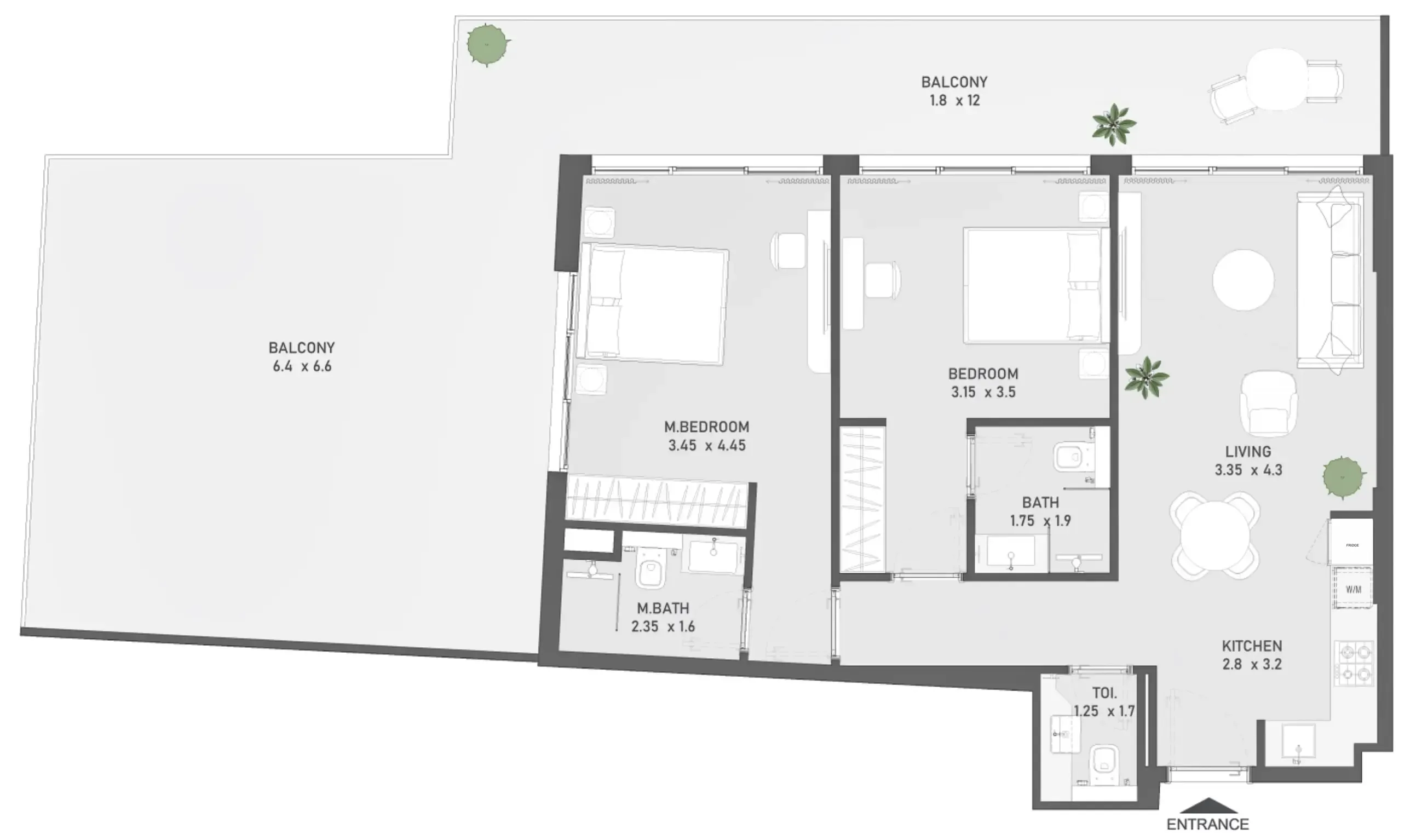 Ayami Residence 2 bed floor plan, 1,524 sqft