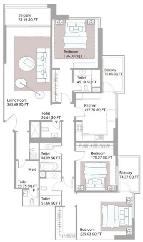 Ajman Creek Towers 3 bed floor plan, 2,766 – 2,783 sqft