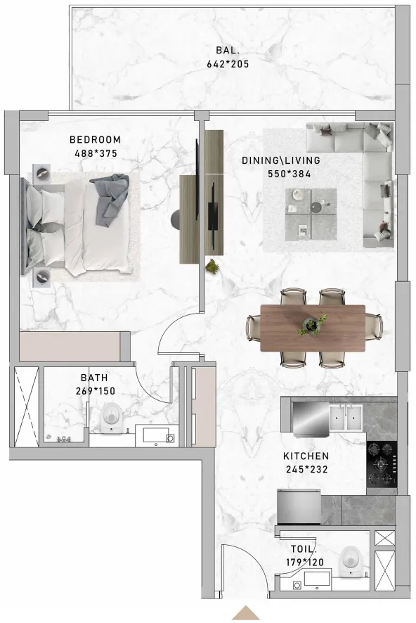 Al Serh Residences 11 1 bed floor plan, 810 sqft