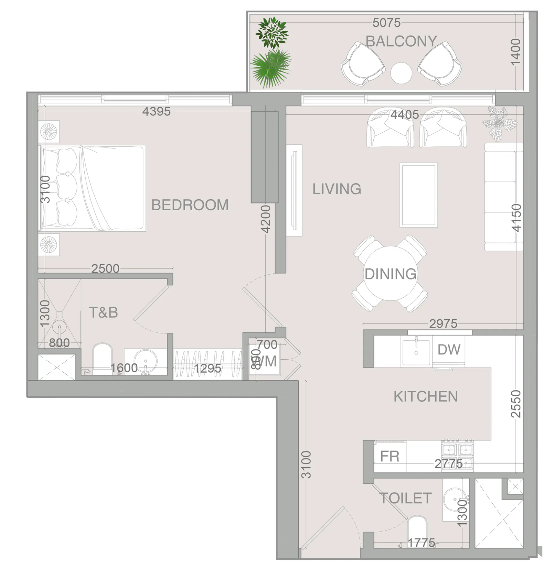VERDAN1A 4 1 bed floor plan, 756 sqft