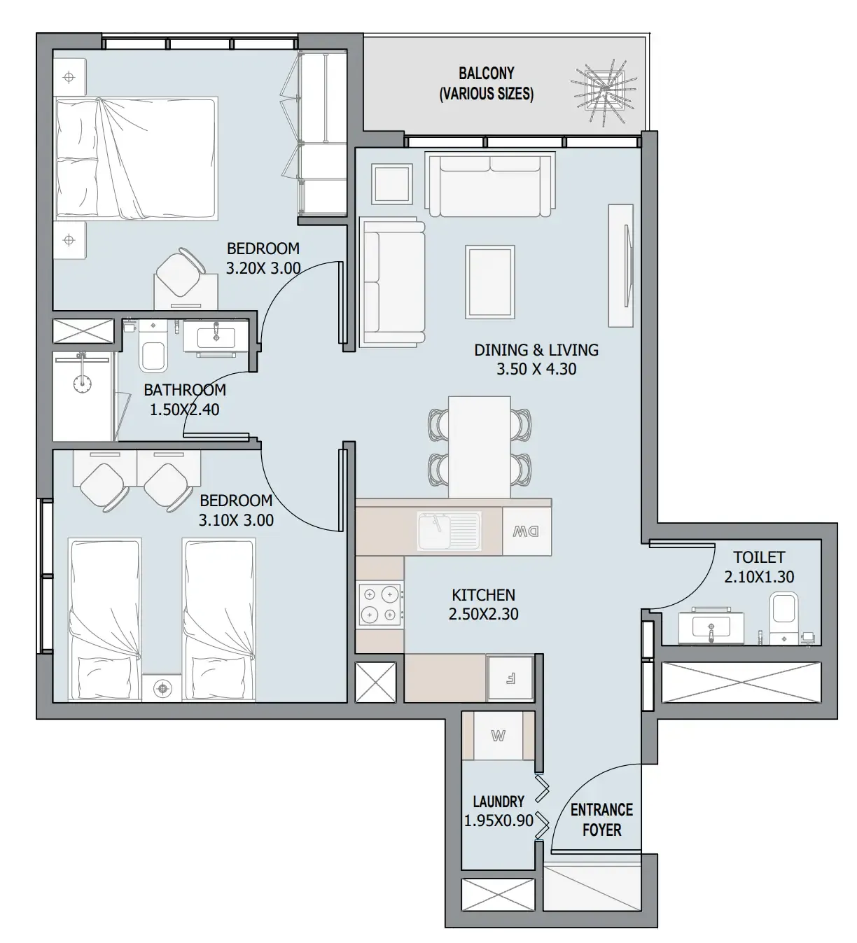 Verdana III 2 bed floor plan, 751 sqft