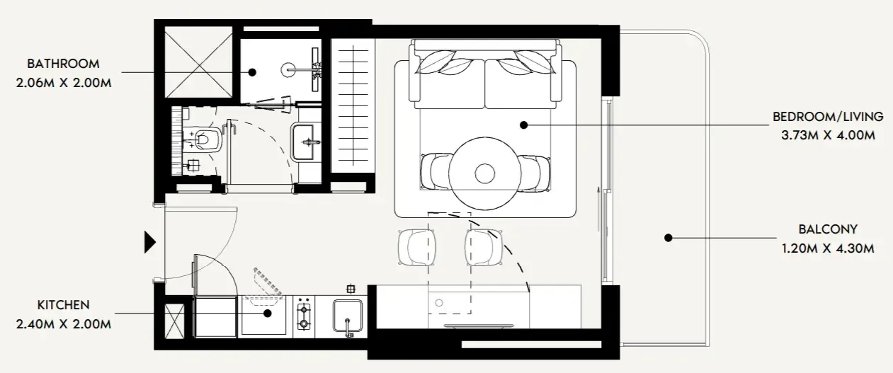 Azizi David Studio floor plan, 336 sqft
