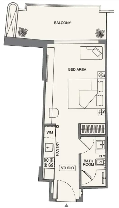 Binghatti Wraith Studio floor plan, 438 sqft