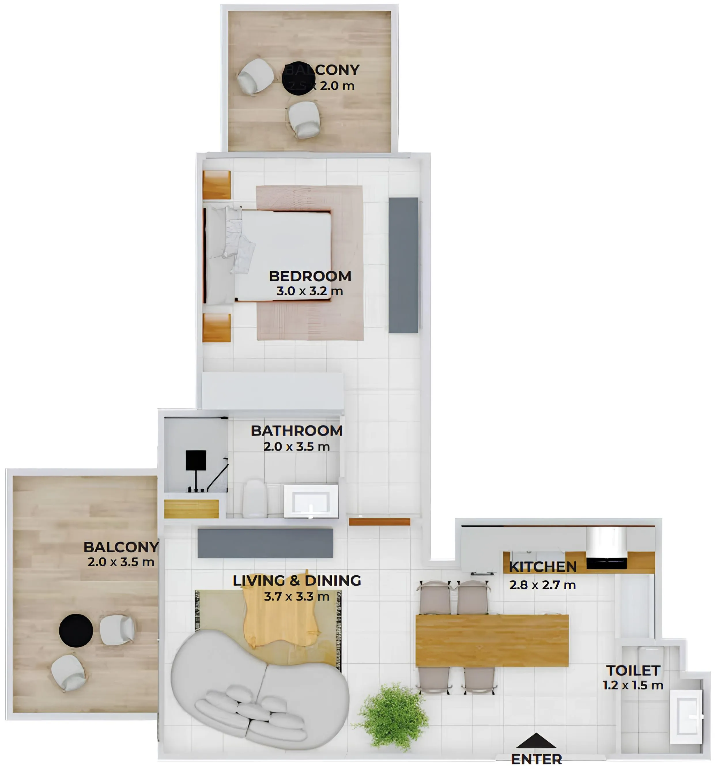 Treppan Tower 1 bed floor plan, 621 – 631 sqft