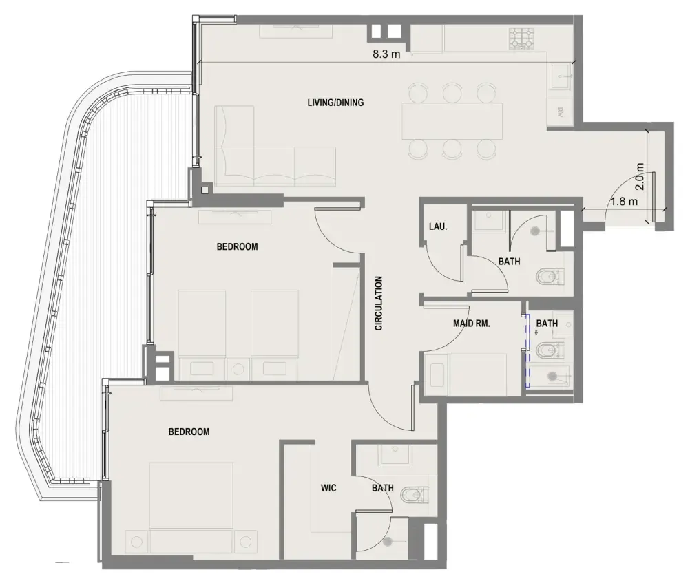Blue Marina Residence 2 bed floor plan, 1,322 sqft