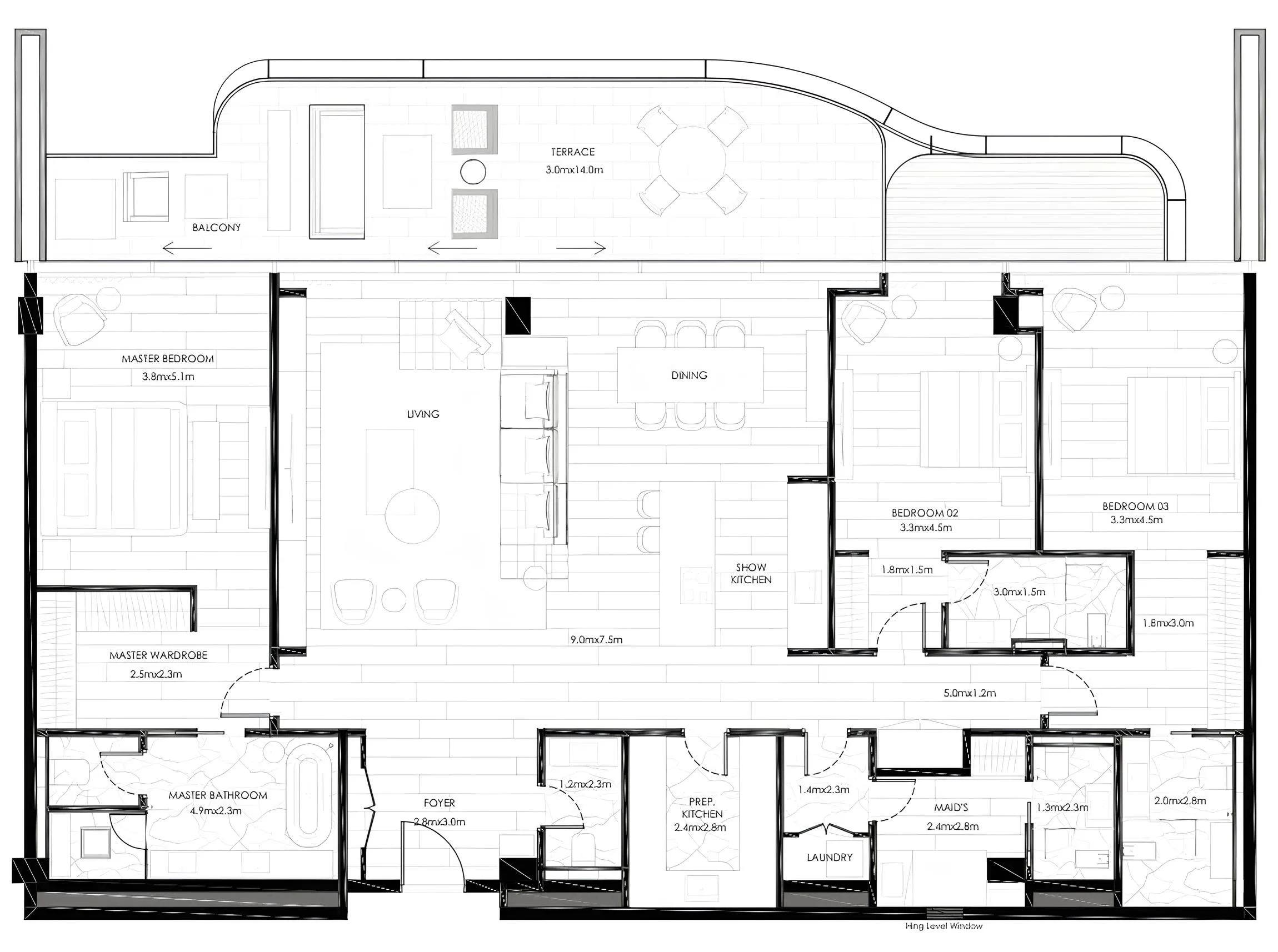 The Alba Residences by Omniyat 3 bed floor plan, 2,637 sqft
