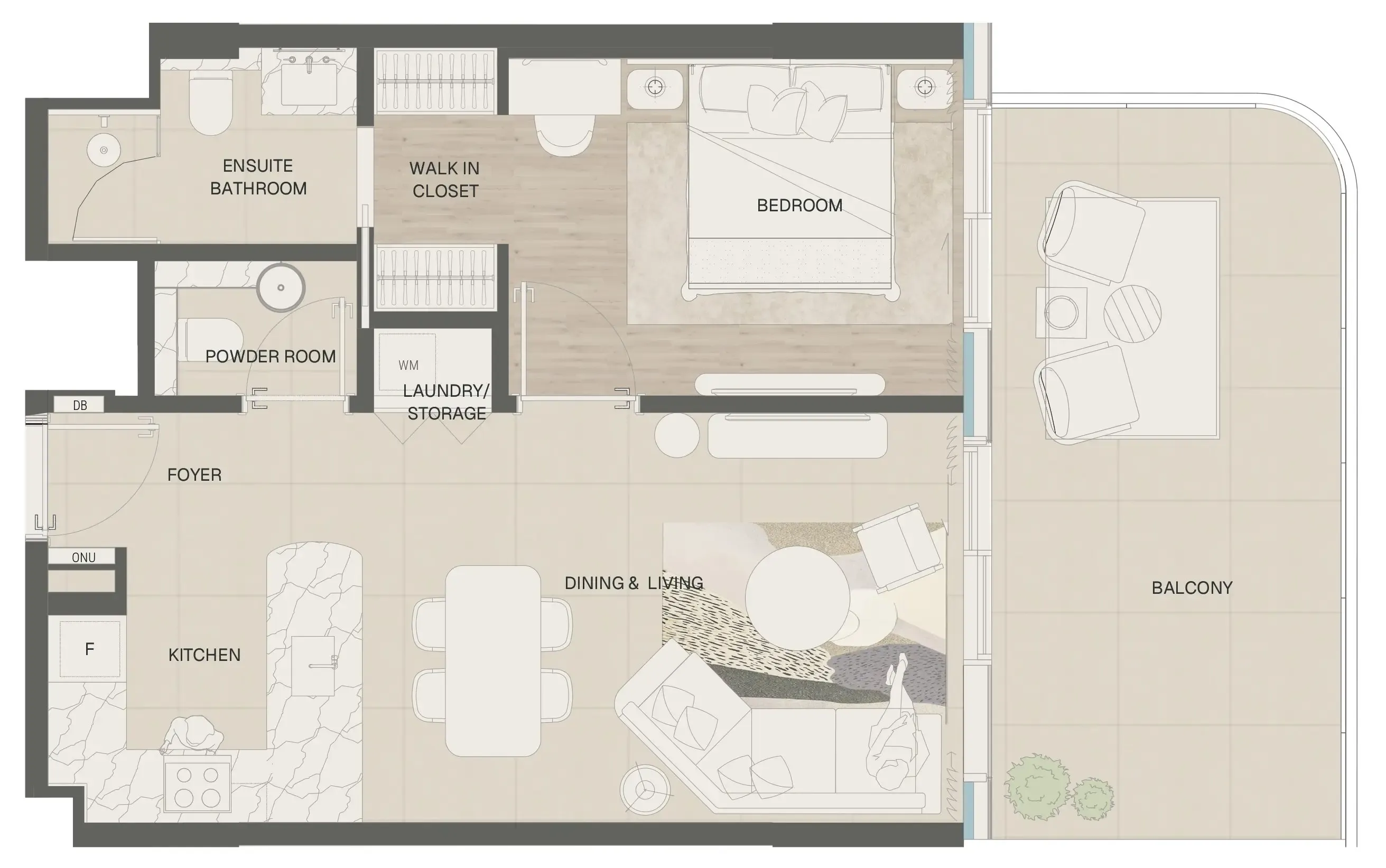 Mondrian Phases 1 and 2 1 bed floor plan, 826 sqft