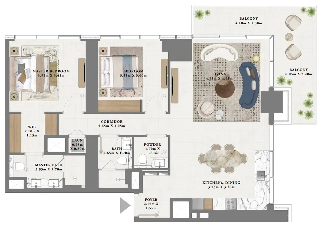 Albero 2 bed floor plan, 1,435 sqft