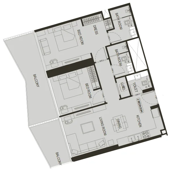Binghatti Haven 2 bed floor plan, 1,156 sqft