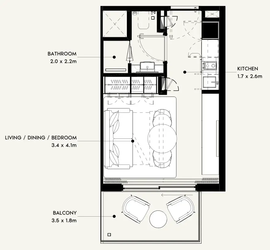 Azizi Noura Studio floor plan, 340 sqft